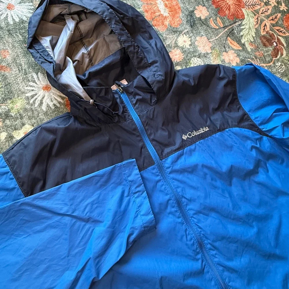 Columbia Glennaker Lake Rain Jacket Mens‎ Blue Navy Windbreaker RM2015 Hooded